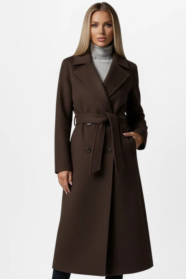 Double-Breasted Long Coat with Belt