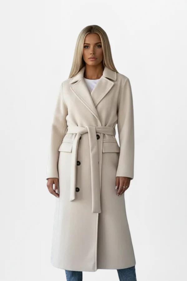 Double-Breasted Long Coat with Belt