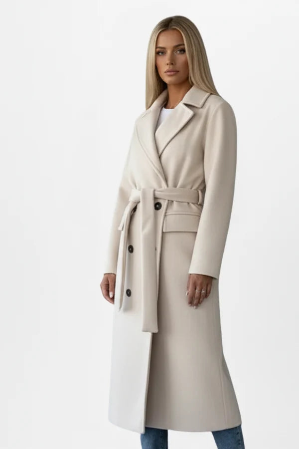 Double-Breasted Long Coat with Belt