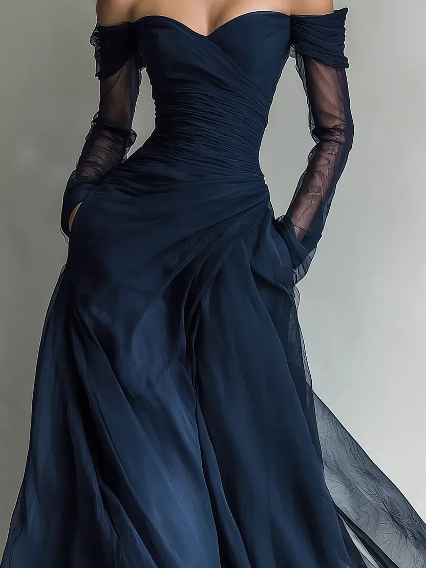 Off-Shoulder Chiffon Maxi