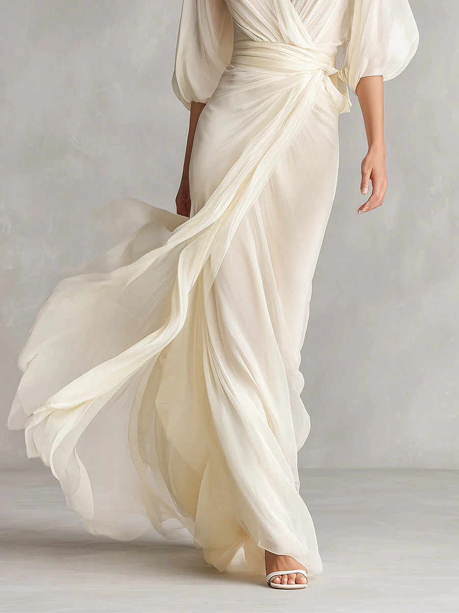 Puff Sleeve Wrap Maxi Dress