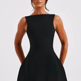 Boat Neck Bubble Mini Dress