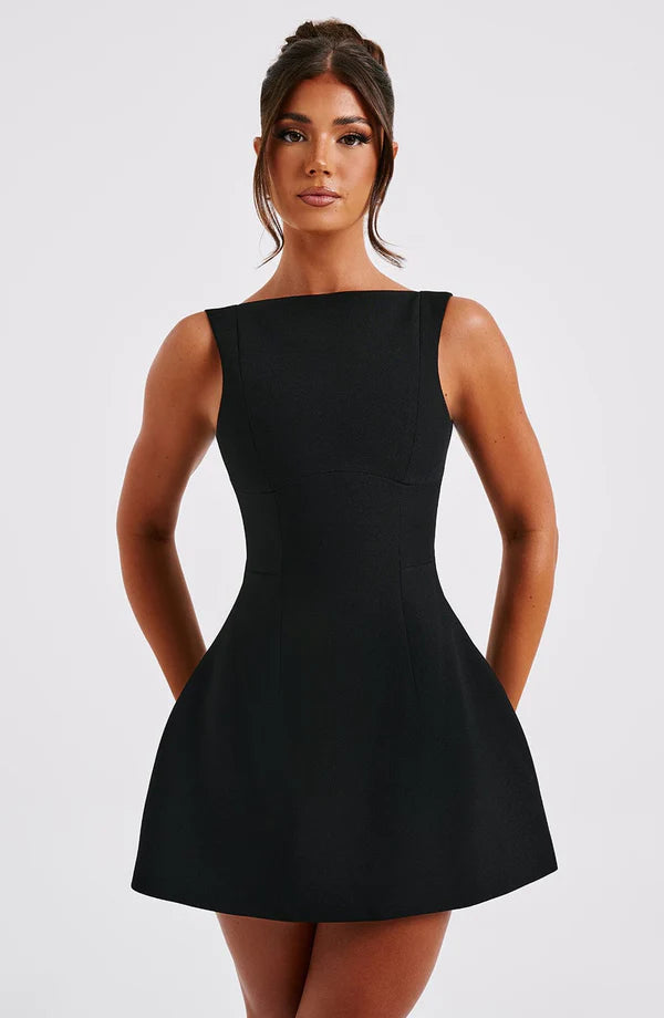 Boat Neck Bubble Mini Dress