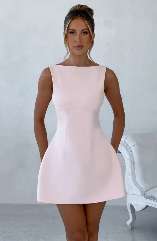 Boat Neck Bubble Mini Dress