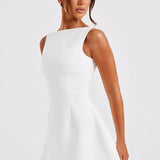 Boat Neck Bubble Mini Dress