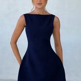 Boat Neck Bubble Mini Dress