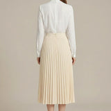 Pleated High-Waist Midi Skirt with Elegant A-Line Silhouette