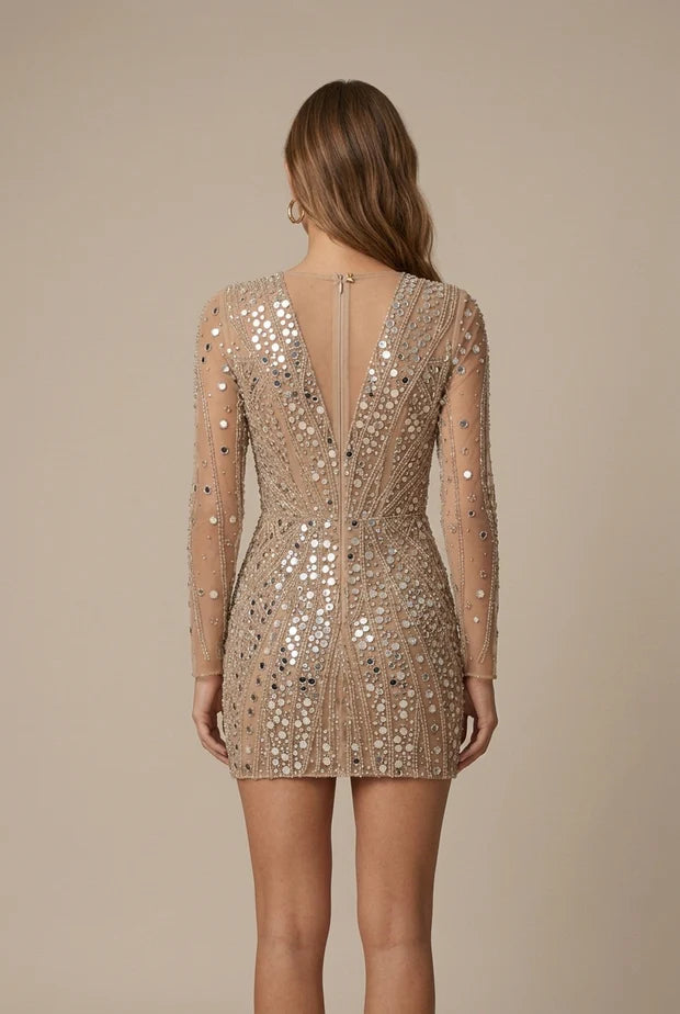 Deep V-Neck Sequin Bodycon Mini Dress