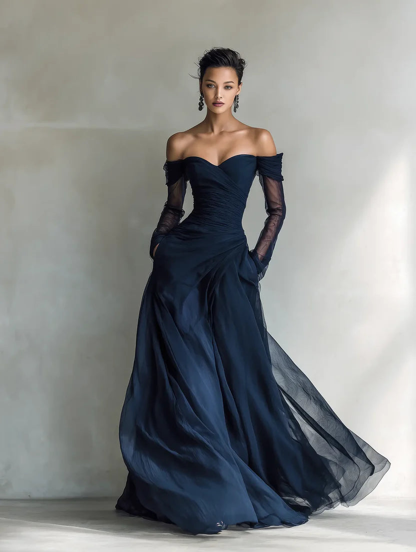 Off-Shoulder Chiffon Maxi