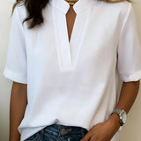 Mandarin Collar Short Sleeve Blouse