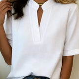 Mandarin Collar Short Sleeve Blouse
