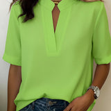 Mandarin Collar Short Sleeve Blouse
