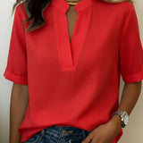 Mandarin Collar Short Sleeve Blouse