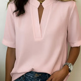 Mandarin Collar Short Sleeve Blouse