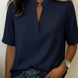 Mandarin Collar Short Sleeve Blouse