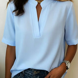 Mandarin Collar Short Sleeve Blouse