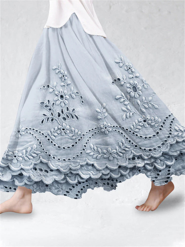 Eyelet Scalloped Maxi Skirt