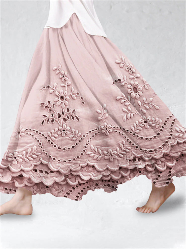 Eyelet Scalloped Maxi Skirt