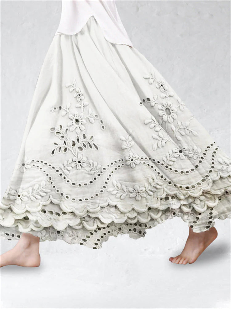 Eyelet Scalloped Maxi Skirt
