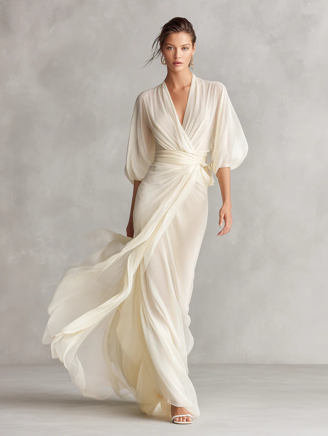 Puff Sleeve Wrap Maxi Dress