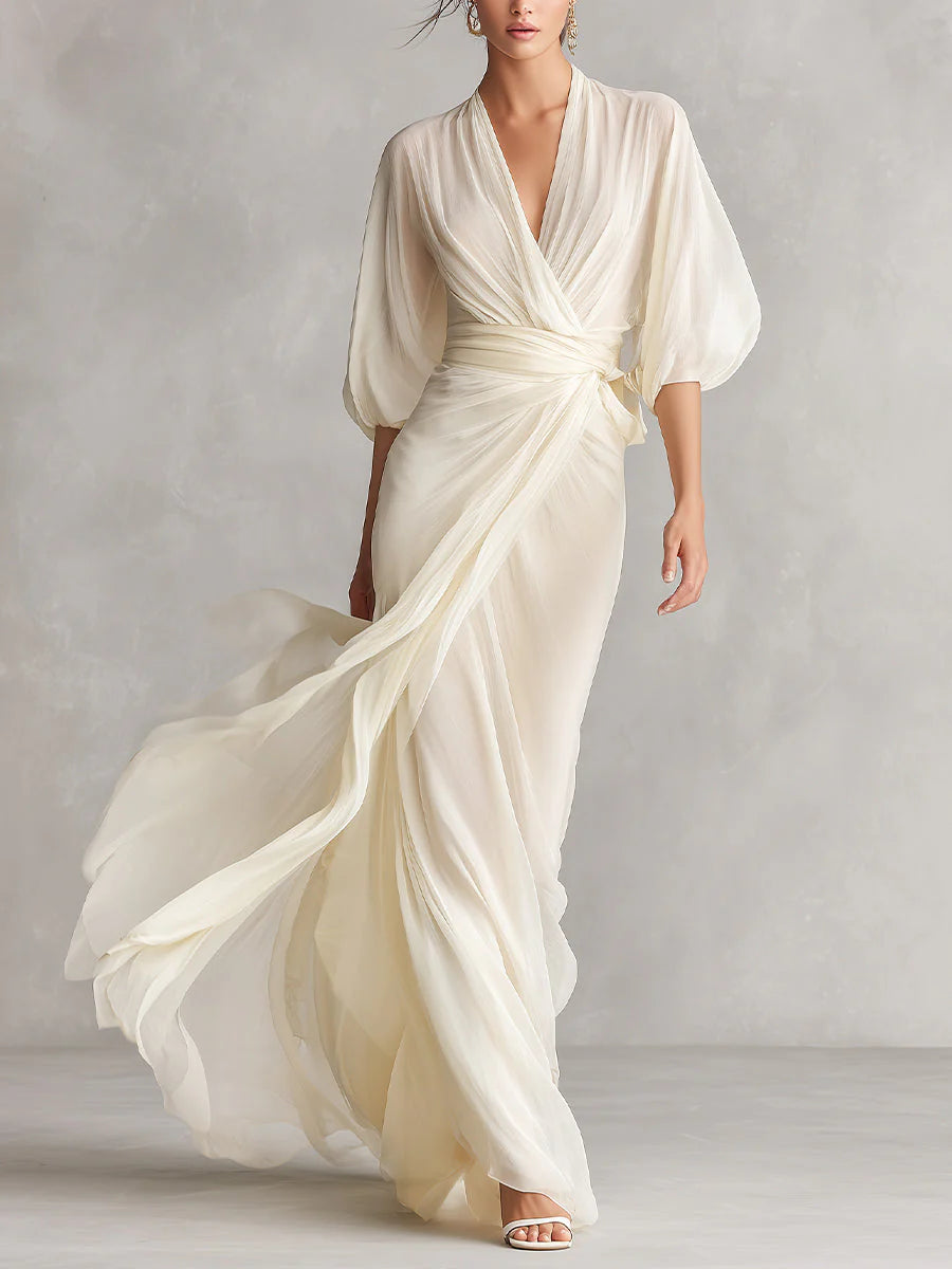 Puff Sleeve Wrap Maxi Dress