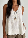 Embroidered Sleeveless Round Neck Tank