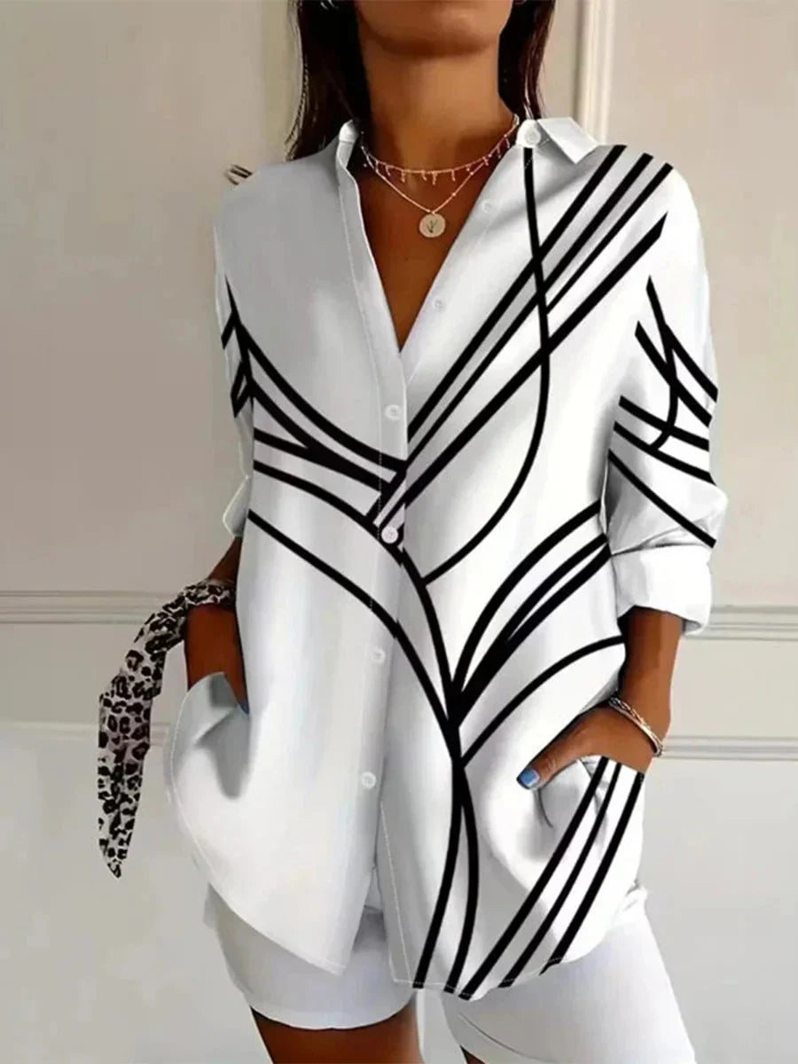 Long-Sleeve Abstract Stripe Blouse
