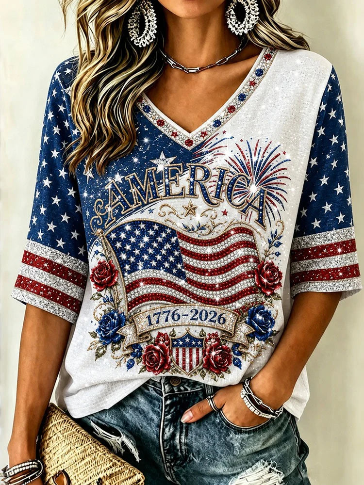 Short-Sleeve Patriotic Anniversary V-Neck