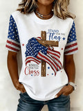 Short-Sleeve Flag and Cross Graphic T-Shirt