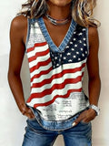 Sleeveless Patriotic Print V-Neck