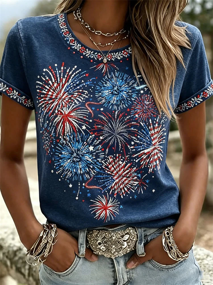Short-Sleeve Glitter Fireworks T-Shirt