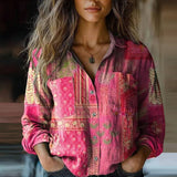 Vintage Print Button-Front Blouse