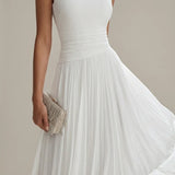 Sleeveless Pleated Midi Dress with Draped Neckline