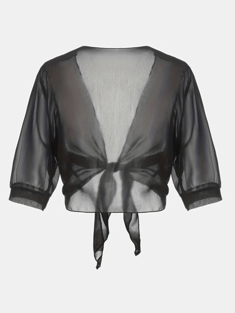 Sheer Tie-Front Cardigan