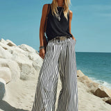 Sleeveless Top and Striped Wide-Leg Pants Set