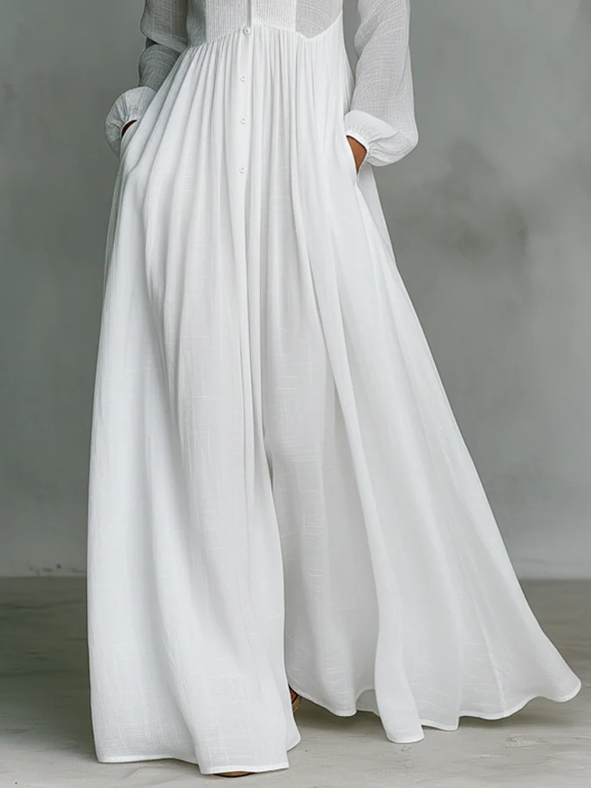 Long Sleeve Button-Front Maxi Dress