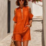 Orange Cutout Top And Shorts Set