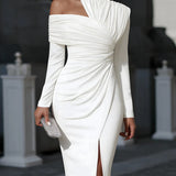 One Shoulder Draped Midi Dress