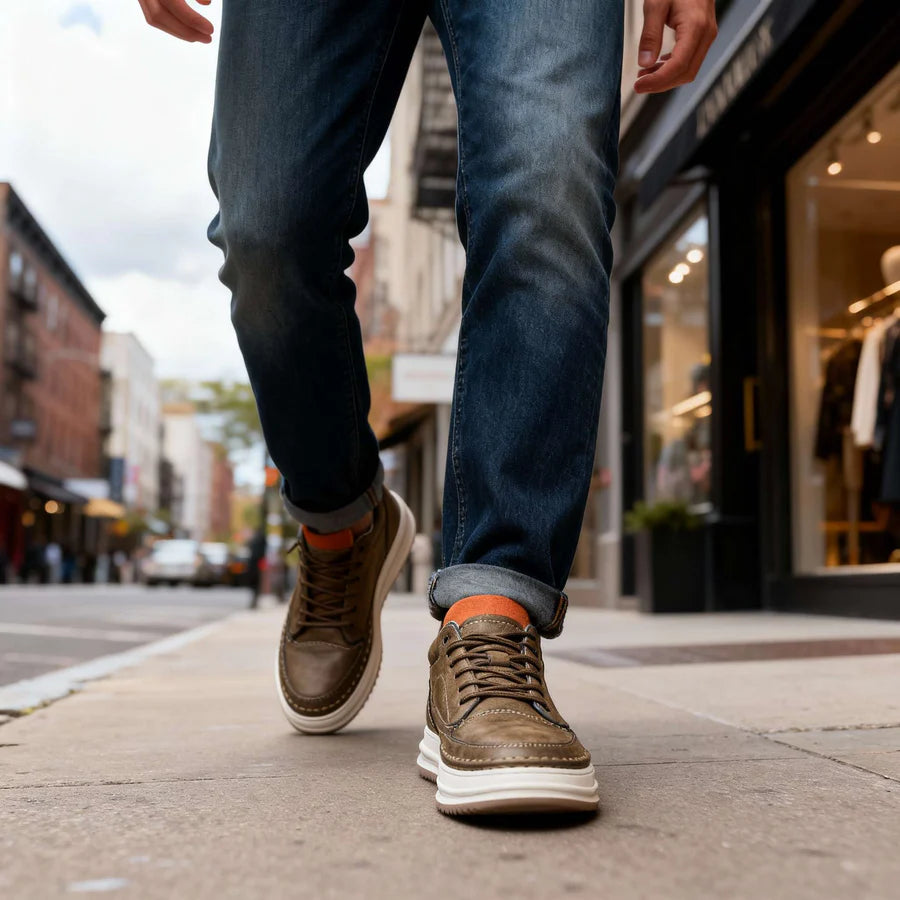 Textured Leather Lace-Up Sneakers