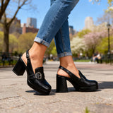 Wide Buckle Platform Slingback Heels