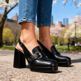Wide Buckle Platform Slingback Heels