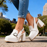 Wide Buckle Platform Slingback Heels