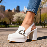 Wide Buckle Platform Slingback Heels