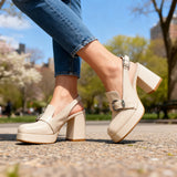 Wide Buckle Platform Slingback Heels