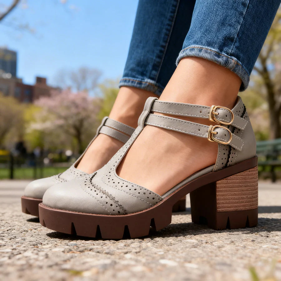 Twin Buckle Platform Brogue Heels