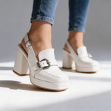 Wide Buckle Platform Slingback Heels