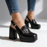 Wide Buckle Platform Slingback Heels