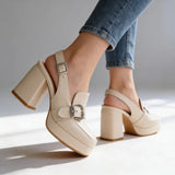 Wide Buckle Platform Slingback Heels