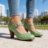 Brogue Mary Jane Block Heels