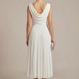 Sleeveless Pleated Midi Dress with Draped Neckline